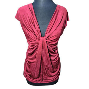 Charlotte Russe top blouse color burgundy v neck sz S